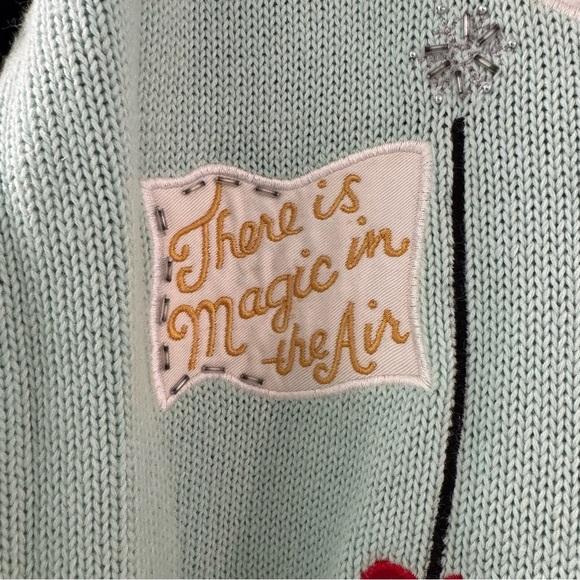 Quacker Factory Snowman Winter Cardigan‎ Sweater Appliqué Beads Colorful Large - Picture 3 of 11